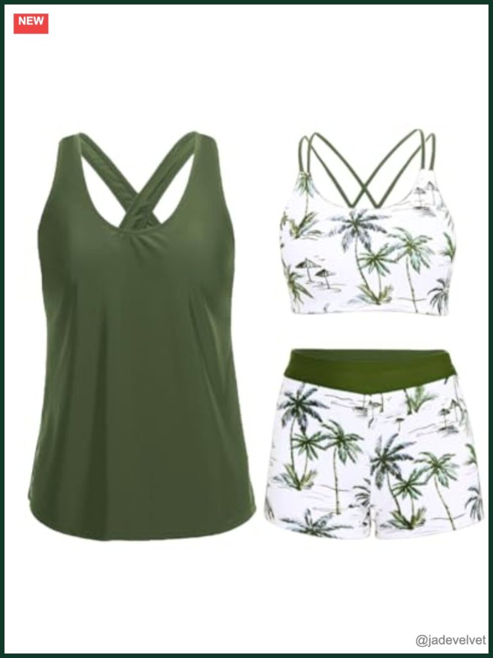 3 Piece Tankini Swimsuit with Bra Top and Boy Shorts Tummy Control